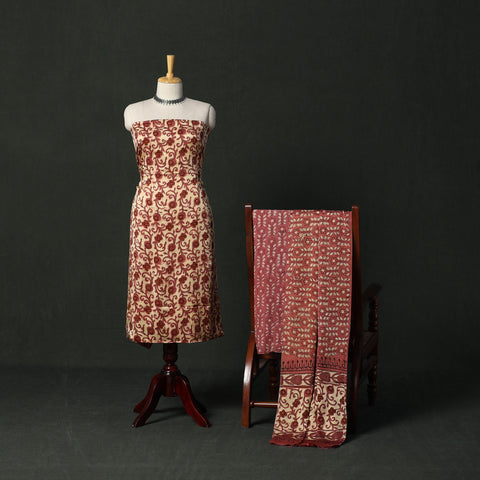 Modal silk hand block bagru print 3pc unstitched dress
