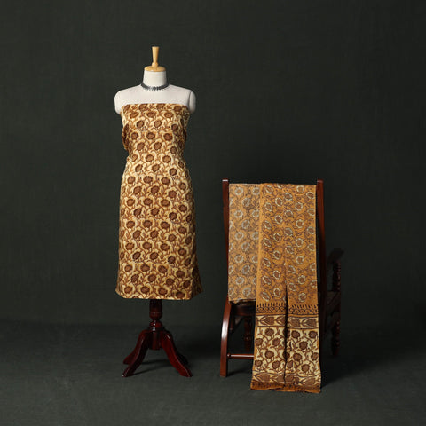 Modal silk hand block bagru print 3pc unstitched dress