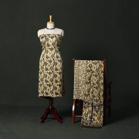 Modal silk hand block bagru print 3pc unstitched dress