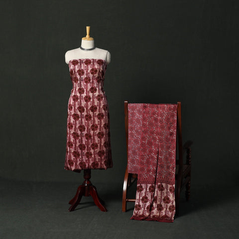 Modal silk hand block bagru print 3pc unstitched dress