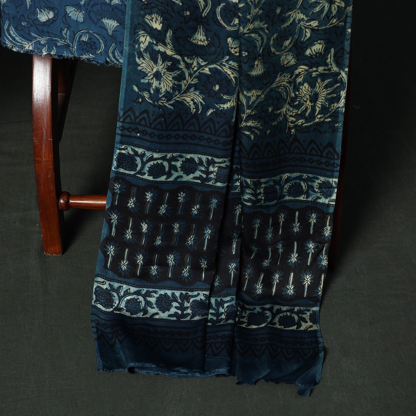 Modal silk hand block bagru print 3pc unstitched dress