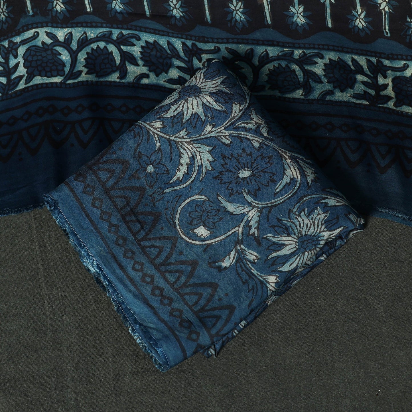 Modal silk hand block bagru print 3pc unstitched dress