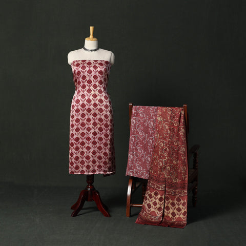 Modal silk hand block bagru print 3pc unstitched dress