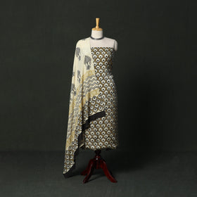 Modal silk hand block bagru print 3pc unstitched dress