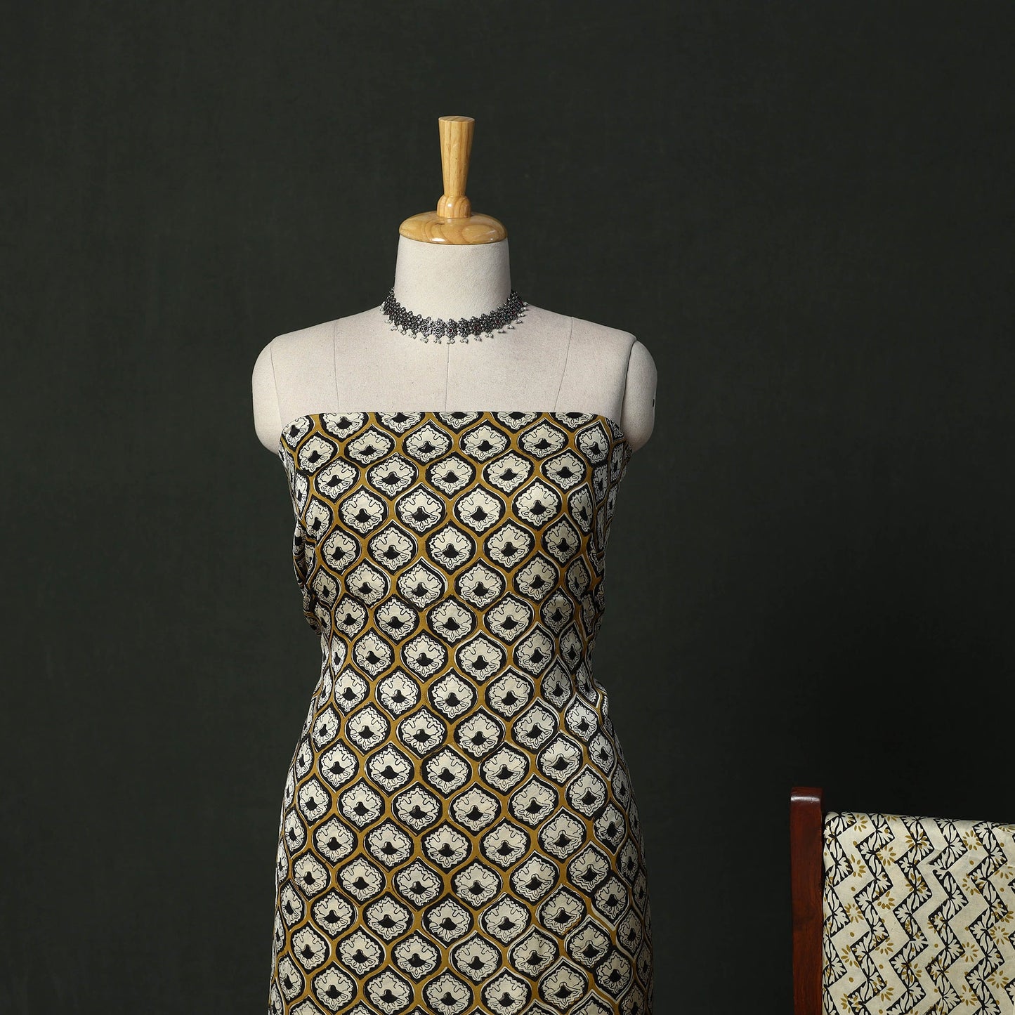 Modal silk hand block bagru print 3pc unstitched dress