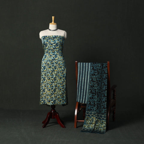 Modal silk hand block bagru print 3pc unstitched dress