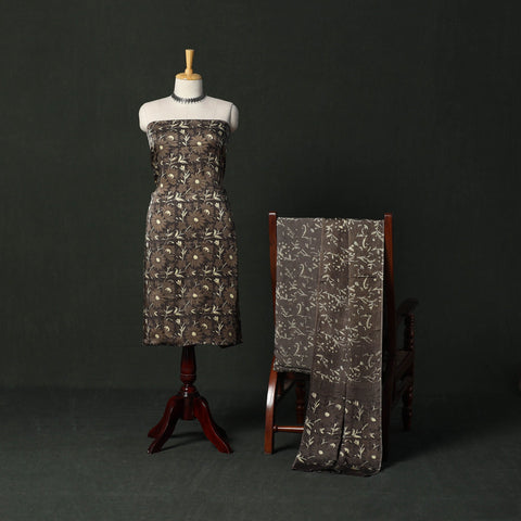 Modal silk hand block bagru print 3pc unstitched dress