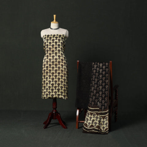 Modal silk hand block bagru print 3pc unstitched dress