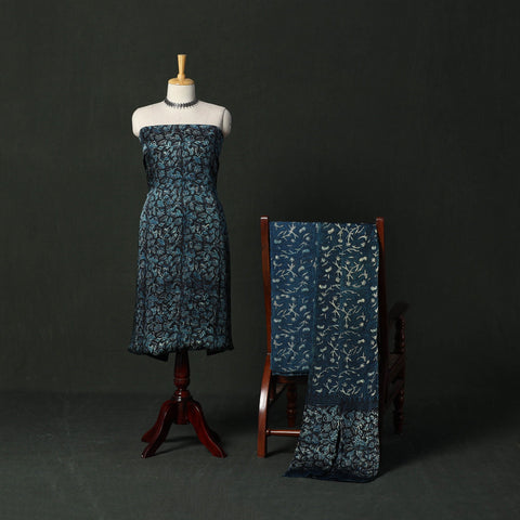 Modal silk hand block bagru print 3pc unstitched dress