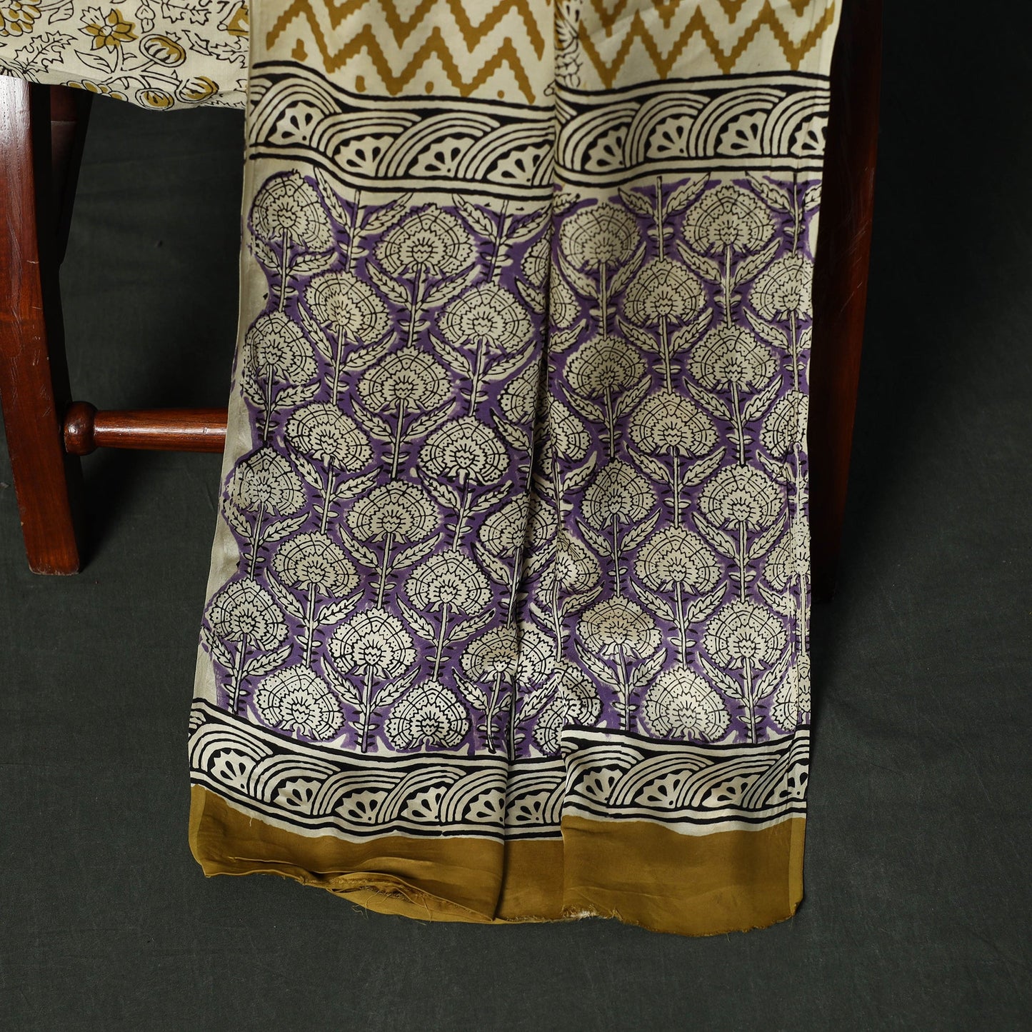 Modal silk hand block bagru print 3pc unstitched dress