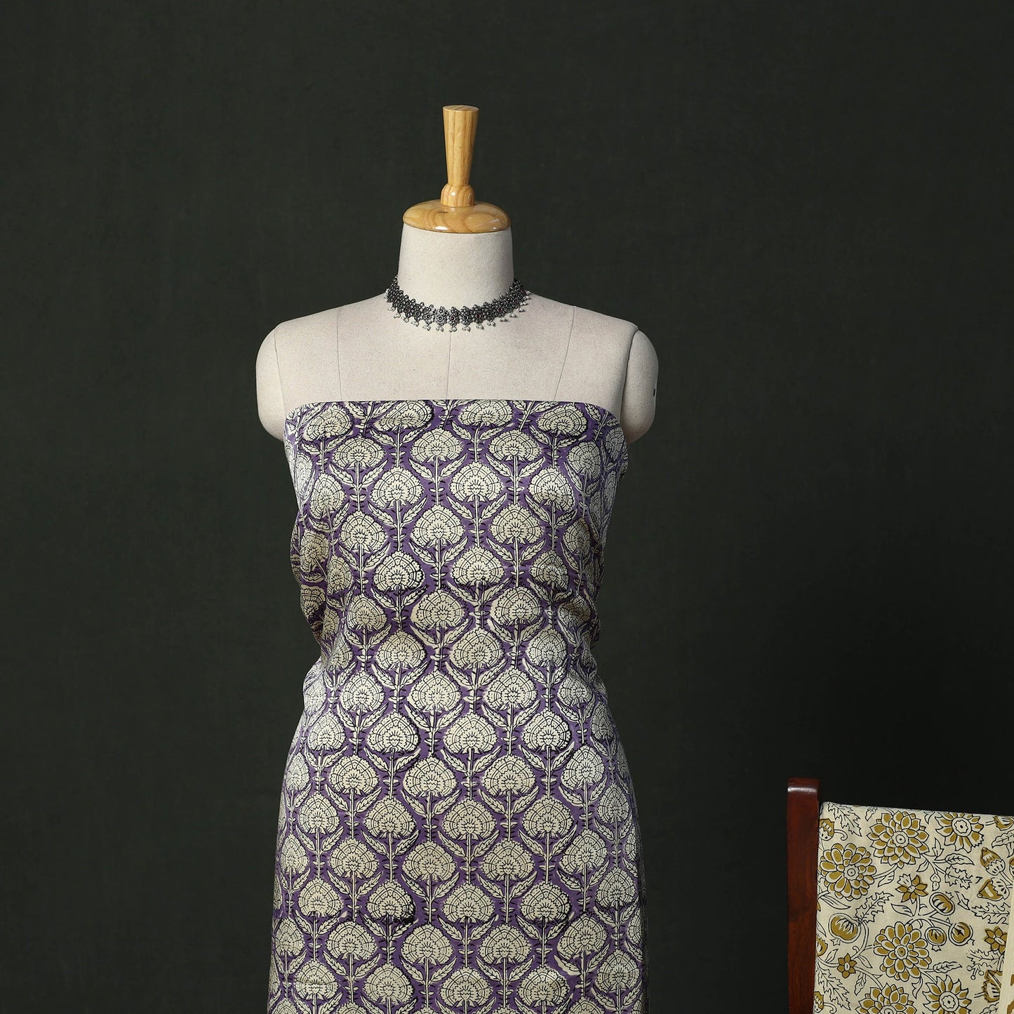 Modal silk hand block bagru print 3pc unstitched dress