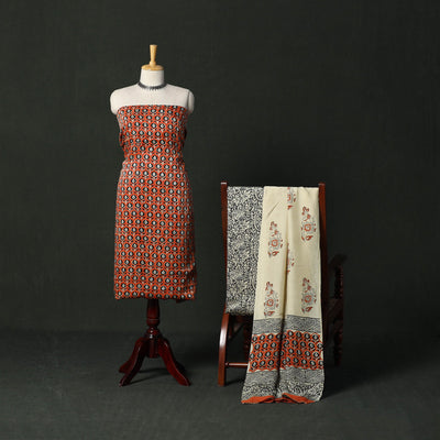 Modal silk hand block bagru print 3pc unstitched dress