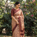 Pink Modal Silk Hand Block Print Bagru Saree, draped and worn by a woman, AI visual of the saree, iTokri