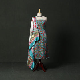 Modal silk hand block sanganeri print 2pc unstitched dress
