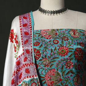 Modal silk hand block sanganeri print 2pc unstitched dress