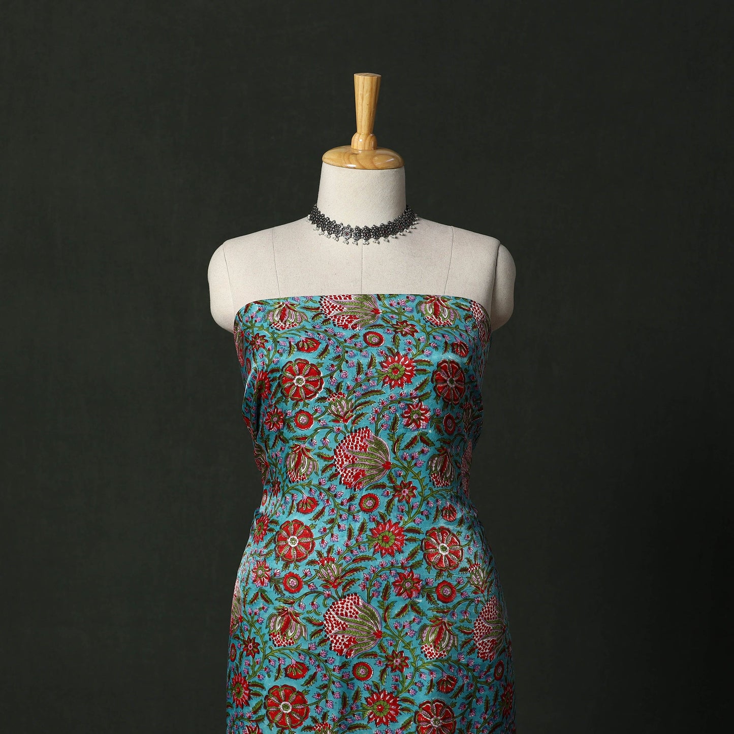 Modal silk hand block sanganeri print 2pc unstitched dress