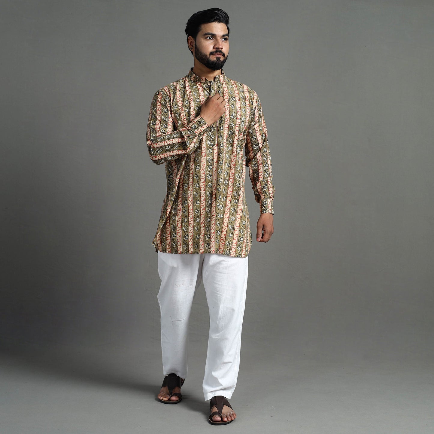  Kalamkari Block Printed Cotton Men Short Kurta 