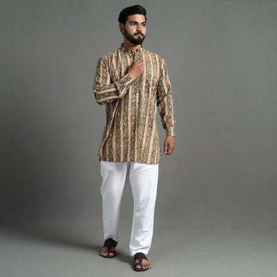  Kalamkari Block Printed Cotton Men Short Kurta 