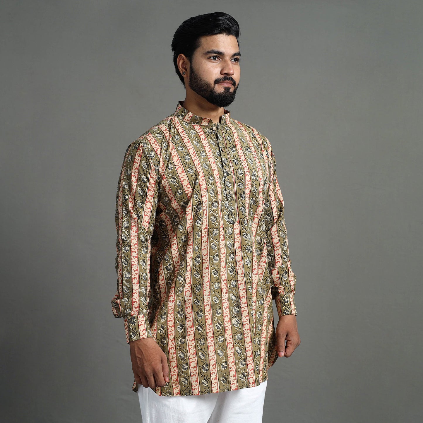  Kalamkari Block Printed Cotton Men Short Kurta 