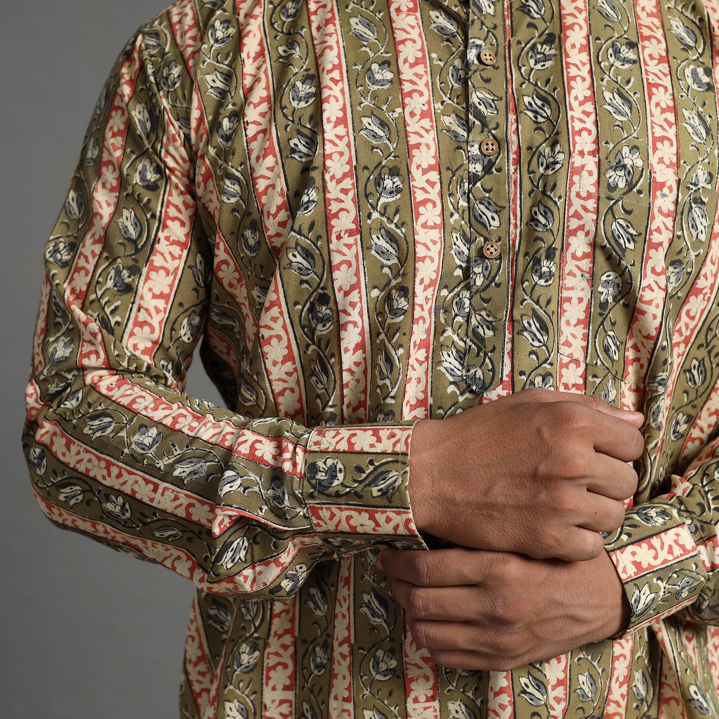  Kalamkari Block Printed Cotton Men Short Kurta 