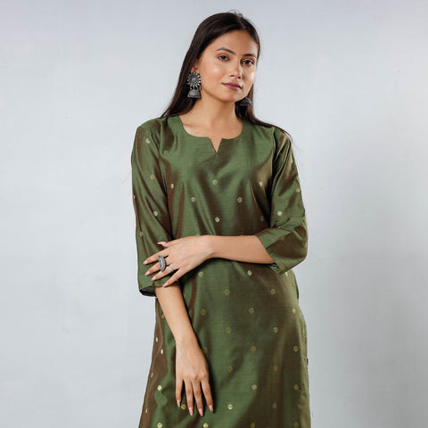  Polka Zari Butta Spun Dupion Silk Long Kurta for Women