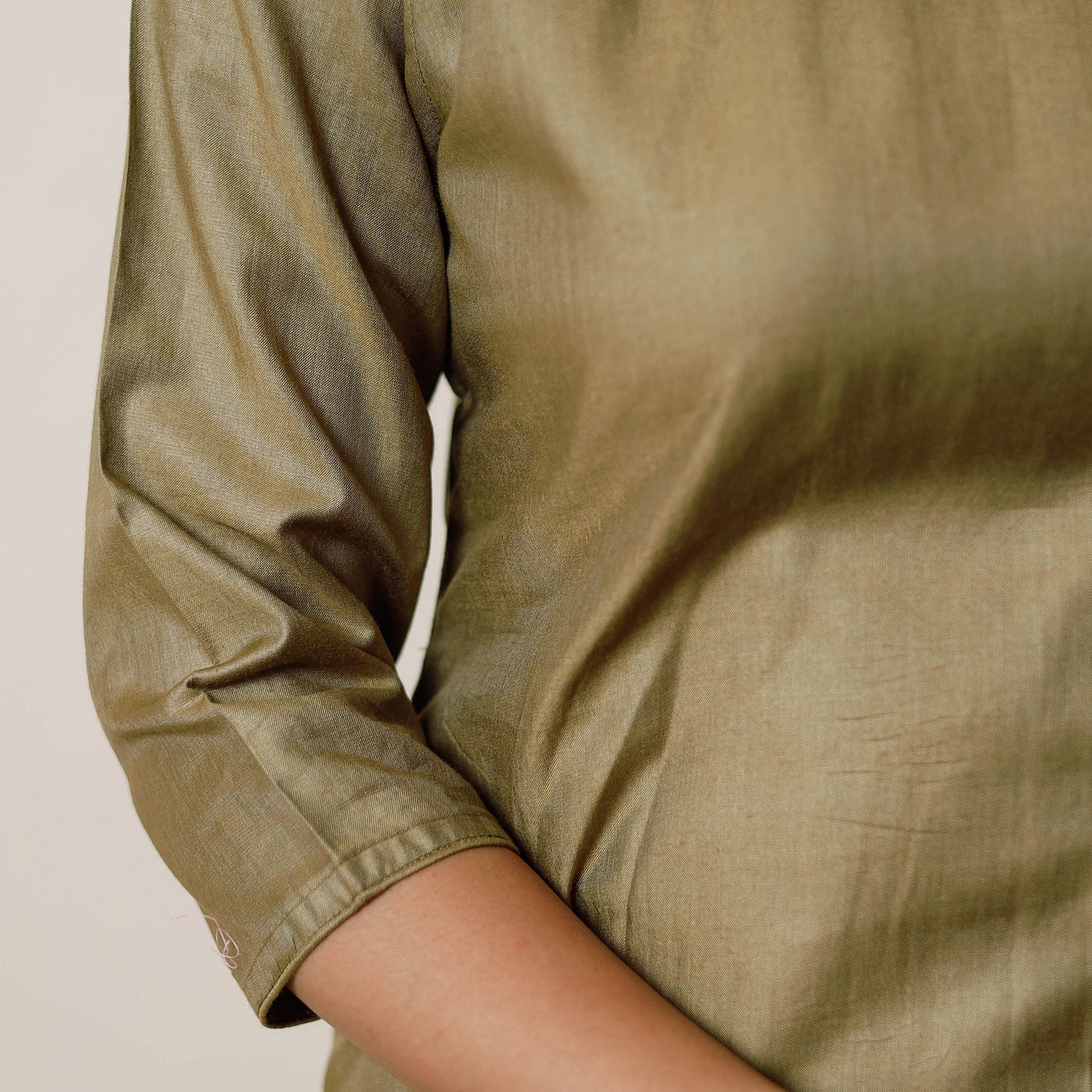 Moss green - tussar silk plain long kurta - handcrafted