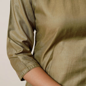 Moss green - tussar silk plain long kurta - handcrafted