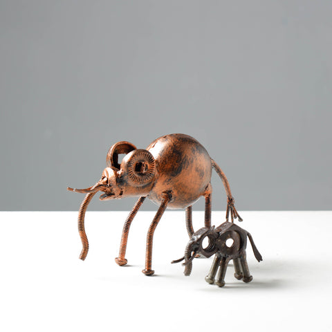  Elephant Mother & Child - Handmade Recycled Metal Sculpture by Debabrata Ruidas 