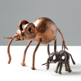  Elephant Mother & Child - Handmade Recycled Metal Sculpture by Debabrata Ruidas 