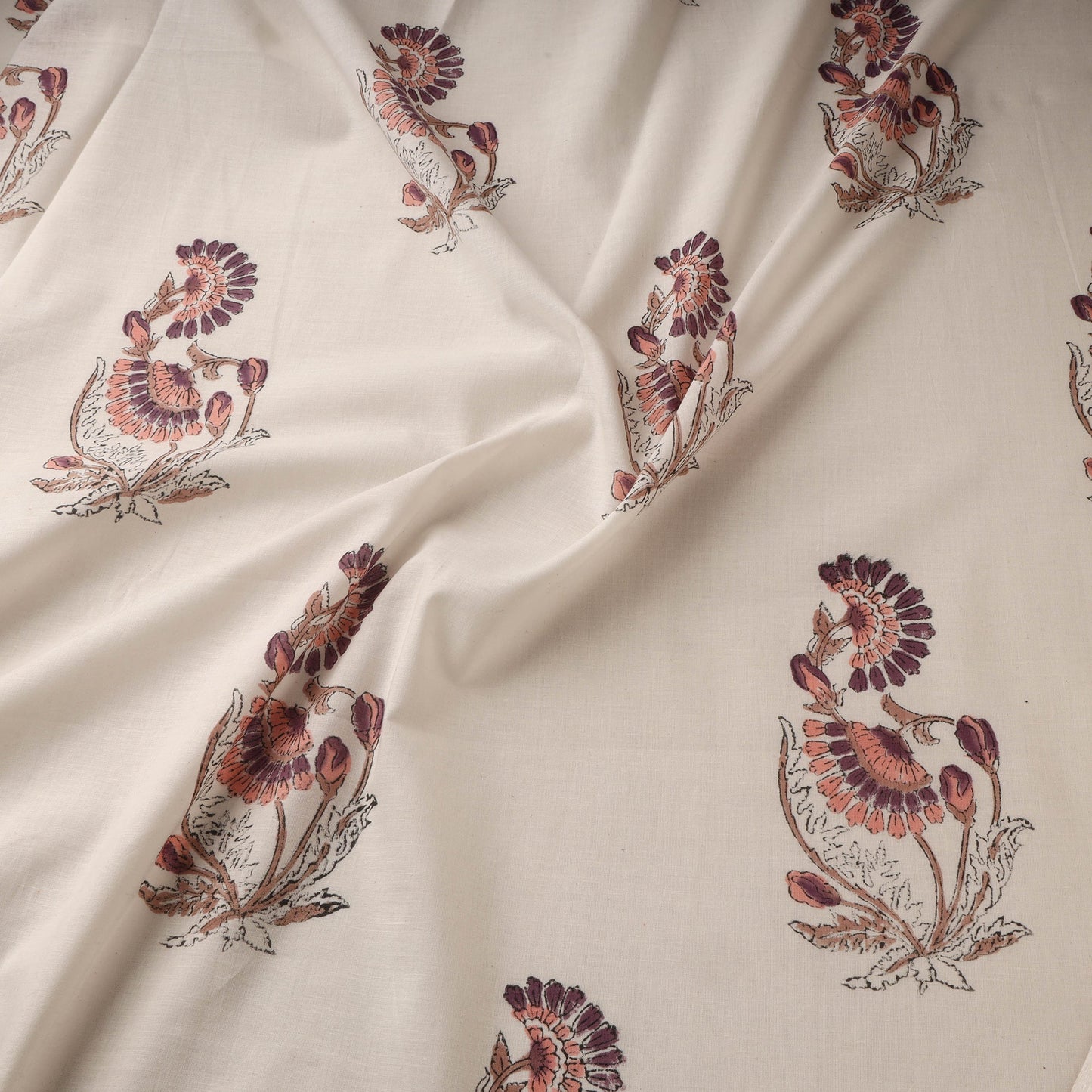 Mughal butta hand cotton sanganeri fabric 03 - handcrafted