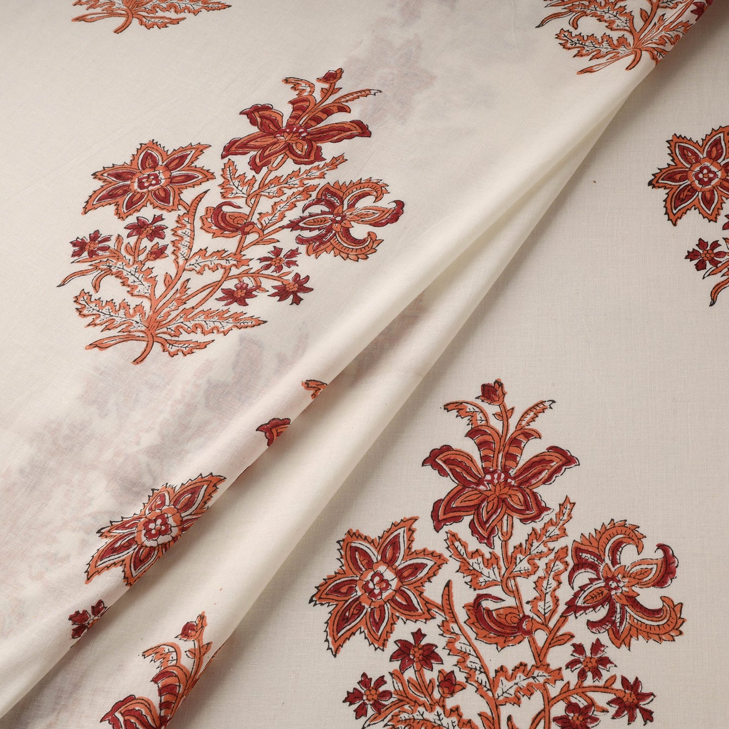 Mughal butta hand cotton sanganeri fabric 04 - handcrafted