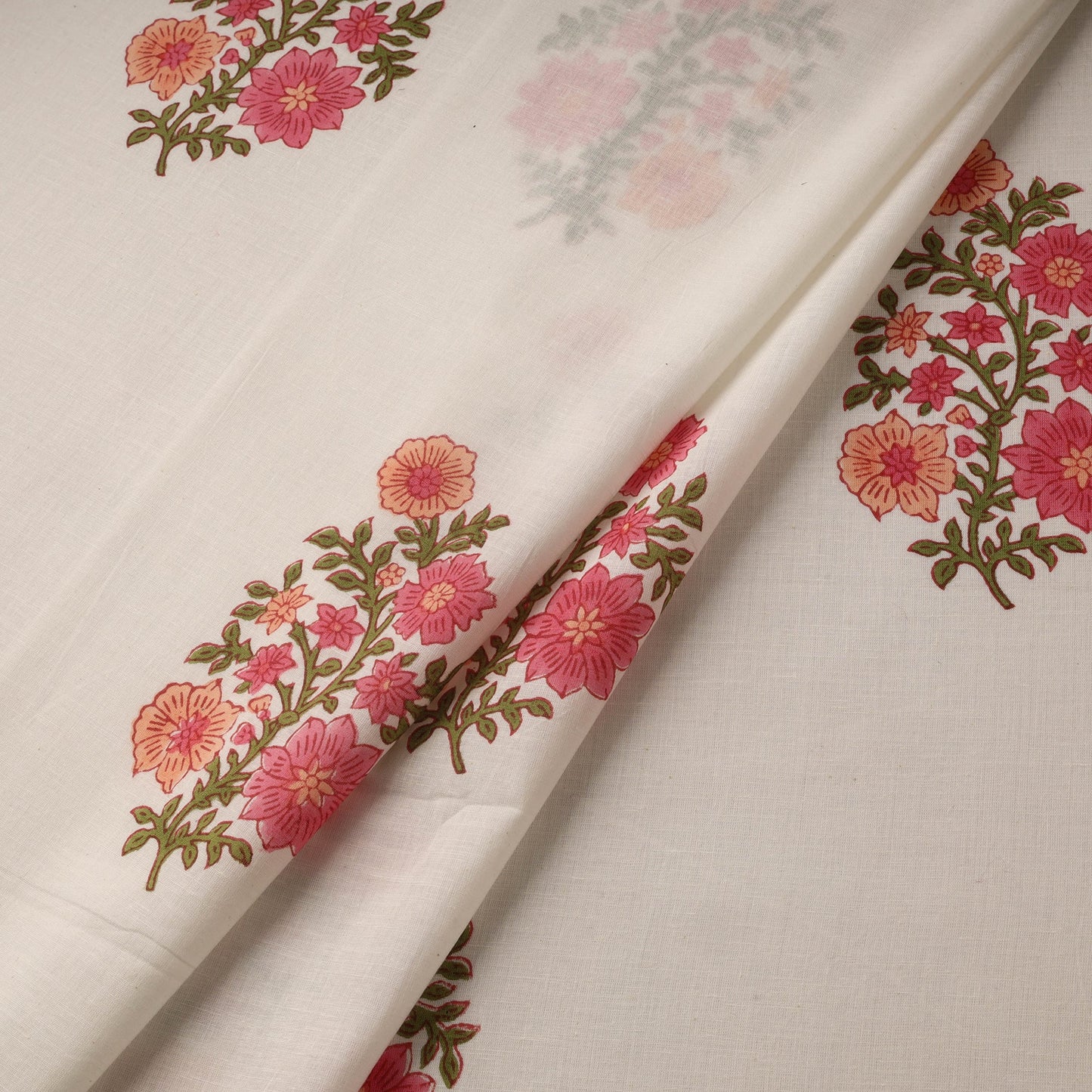 Mughal butta hand cotton sanganeri fabric 06 - handcrafted