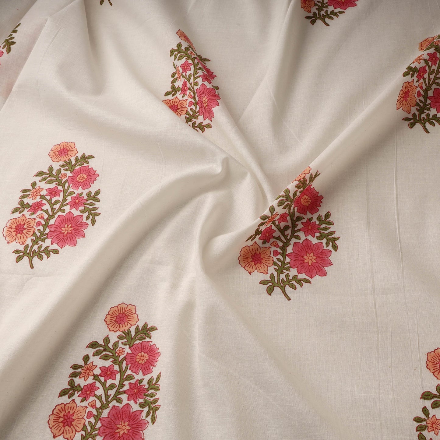 Mughal butta hand cotton sanganeri fabric 06 - handcrafted