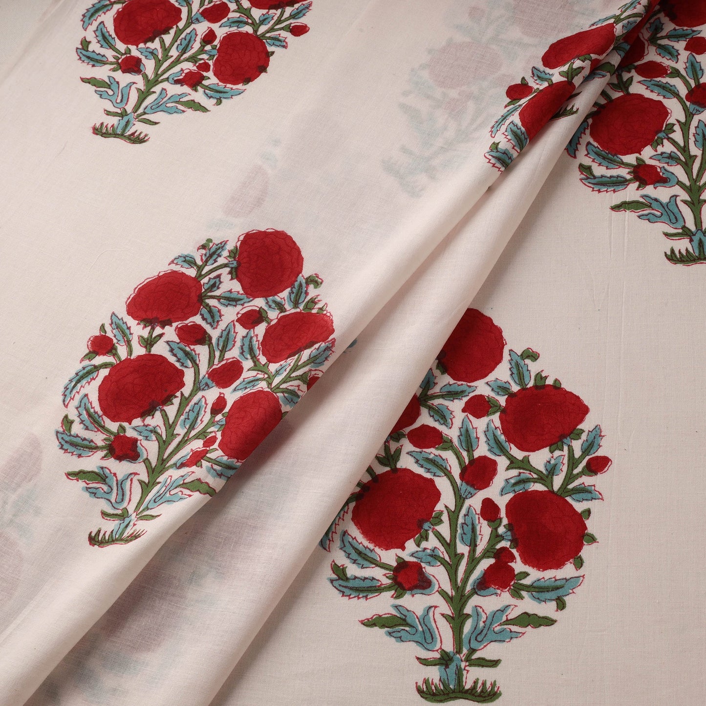 Mughal butta hand cotton sanganeri fabric 08 - handcrafted