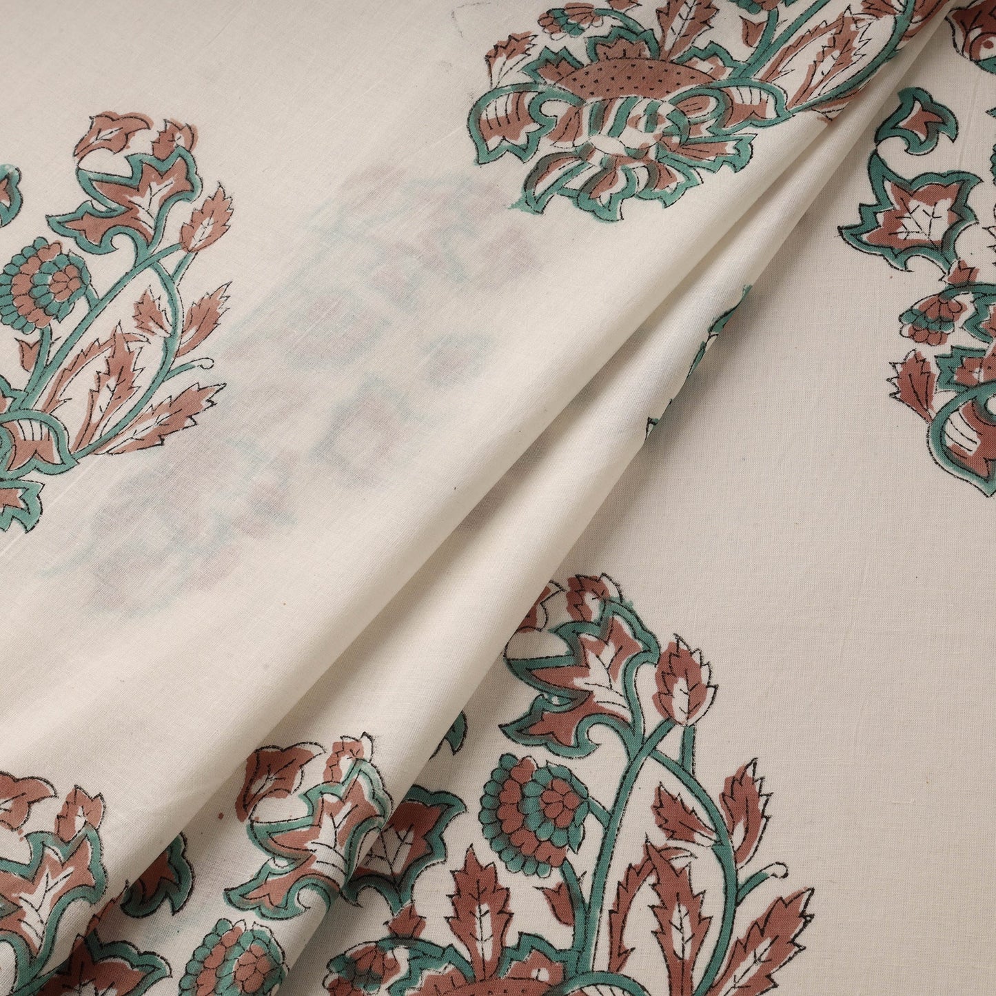 Mughal butta hand cotton sanganeri fabric 10 - handcrafted