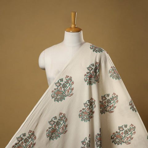 Mughal butta hand cotton sanganeri fabric 10 - handcrafted