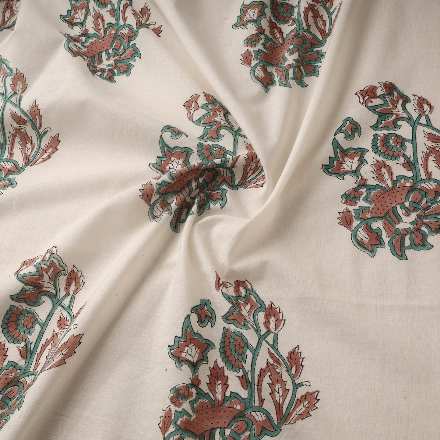 Mughal butta hand cotton sanganeri fabric 10 - handcrafted