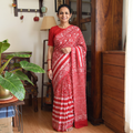 Pink Mul Cotton Hand Batik Print Saree, draped and worn by a woman, AI visual of the saree, iTokri