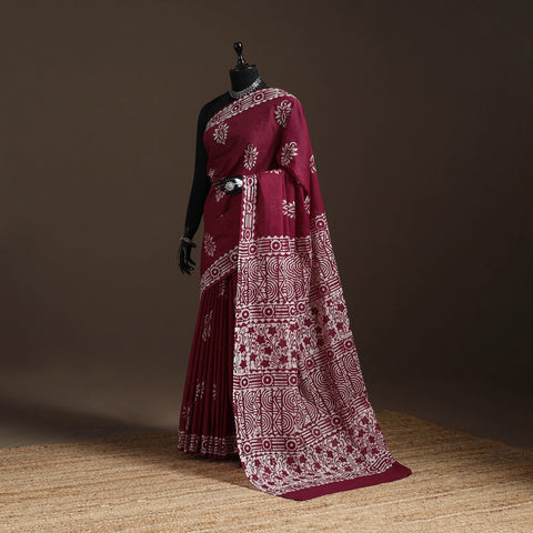 Mul cotton hand batik saree 03 - handcrafted