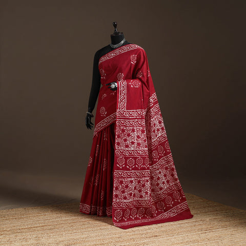 Mul cotton hand batik saree 06 - handcrafted