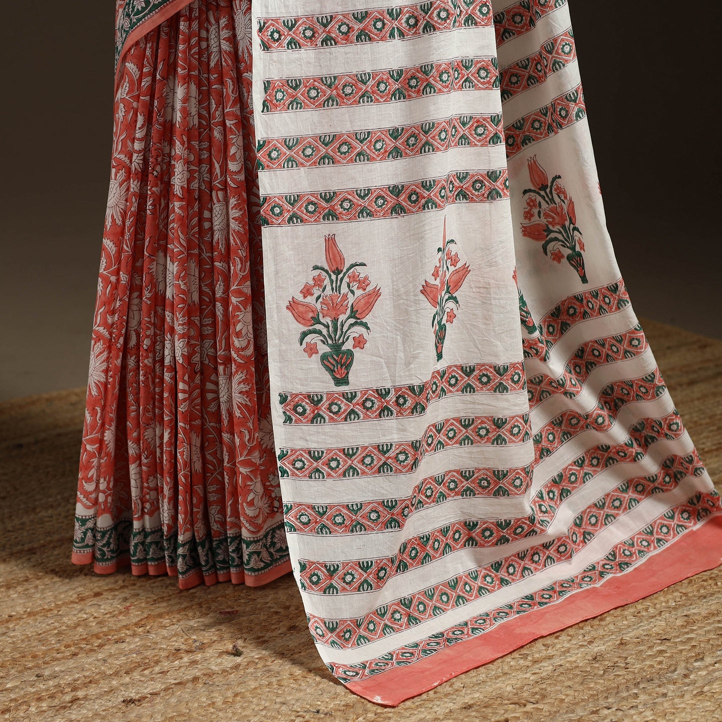 Mul cotton hand sanganeri saree 01 - handcrafted