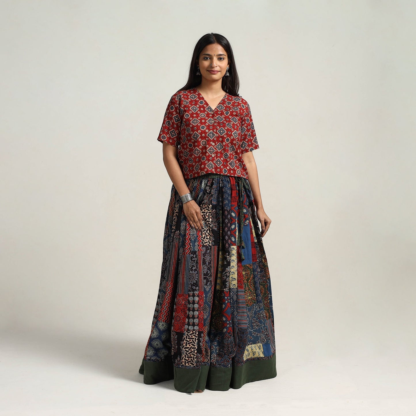 Multicolor - 24 kali patchwork cotton skirt 01 - handcrafted