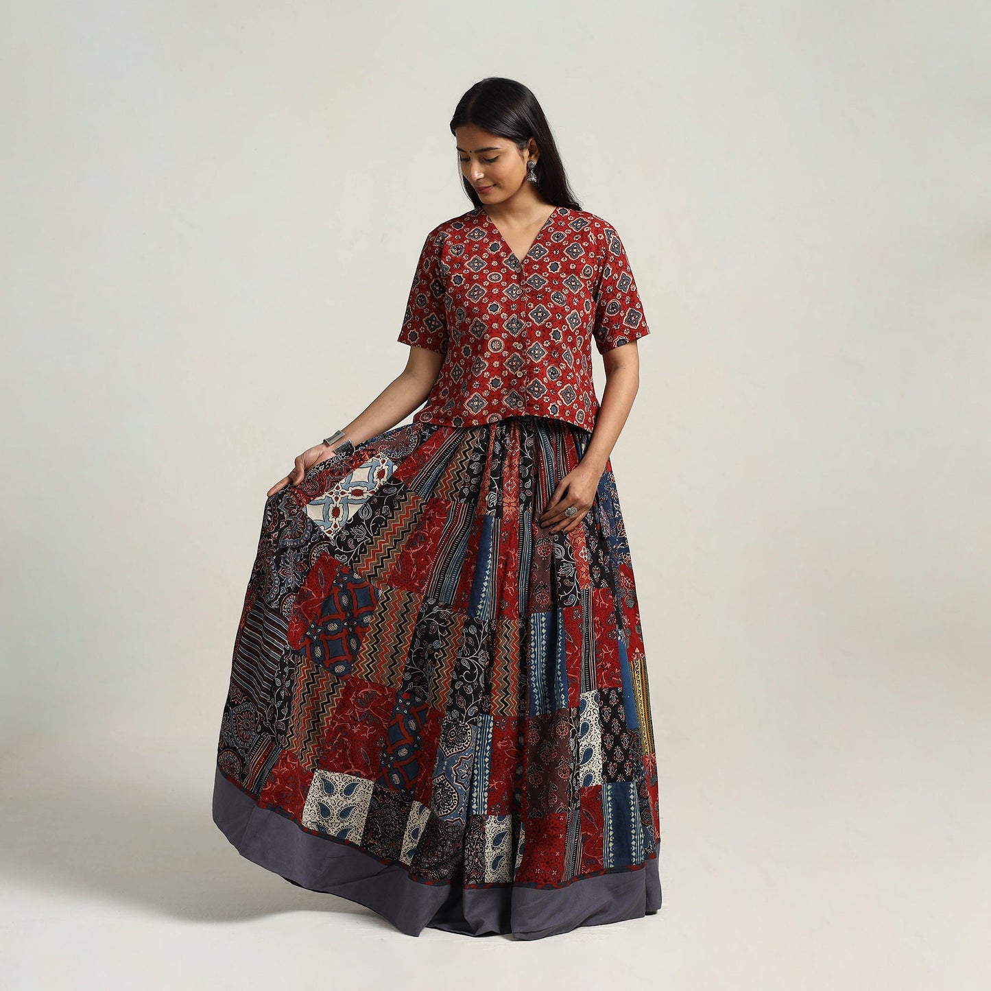 Multicolor - 24 kali patchwork cotton skirt 20 - handcrafted