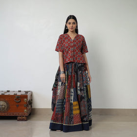 Multicolor - 24 Kali Patchwork Block Printed Cotton Ajrakh Skirt 46