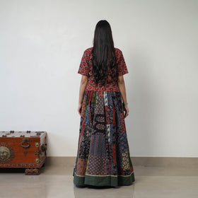 Multicolor - 24 Kali Patchwork Block Printed Cotton Ajrakh Skirt 54