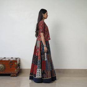 Multicolor - 24 Kali Patchwork Block Printed Cotton Ajrakh Skirt 55