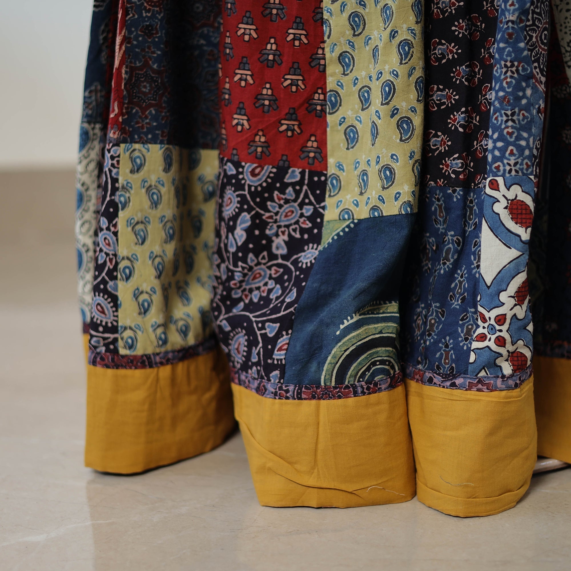  24 Kali Patchwork Block Printed Cotton Ajrakh Skirt