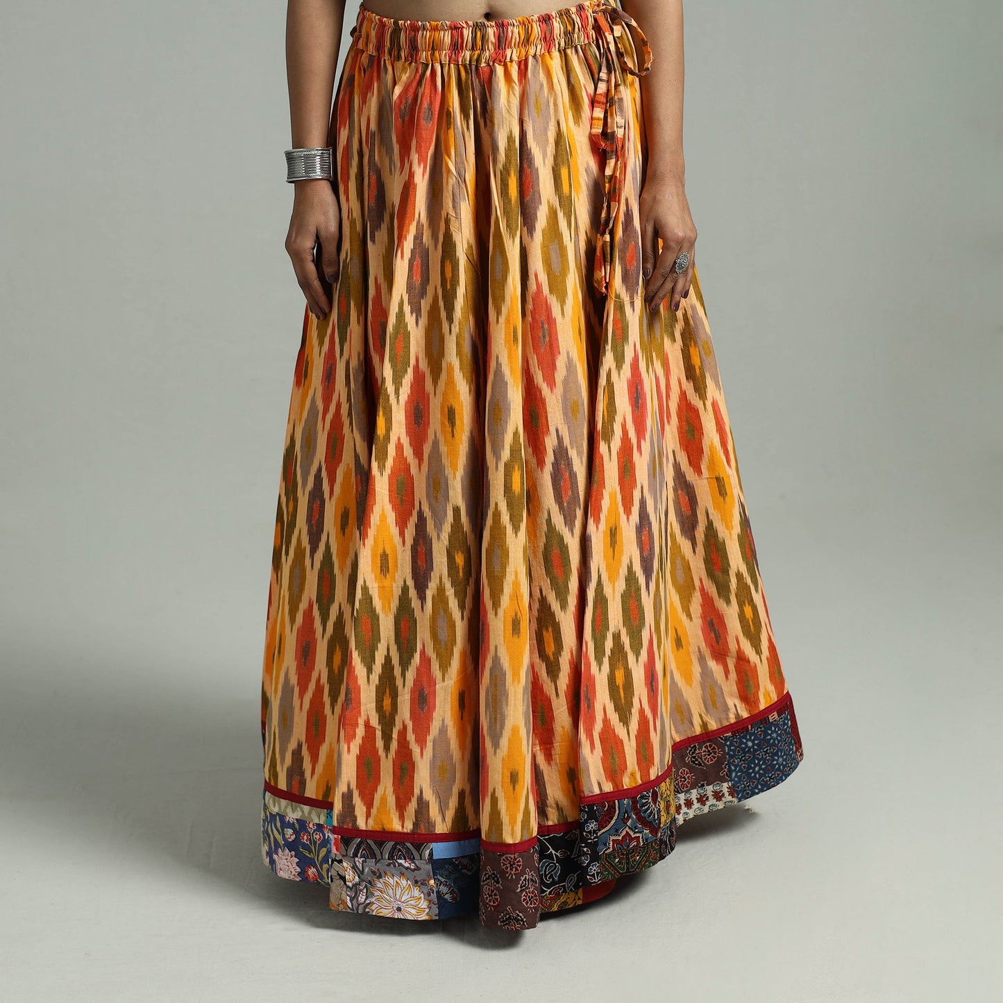 Multicolor - 24 Kali Patchwork Cotton Pochampally Ikat Skirt 40