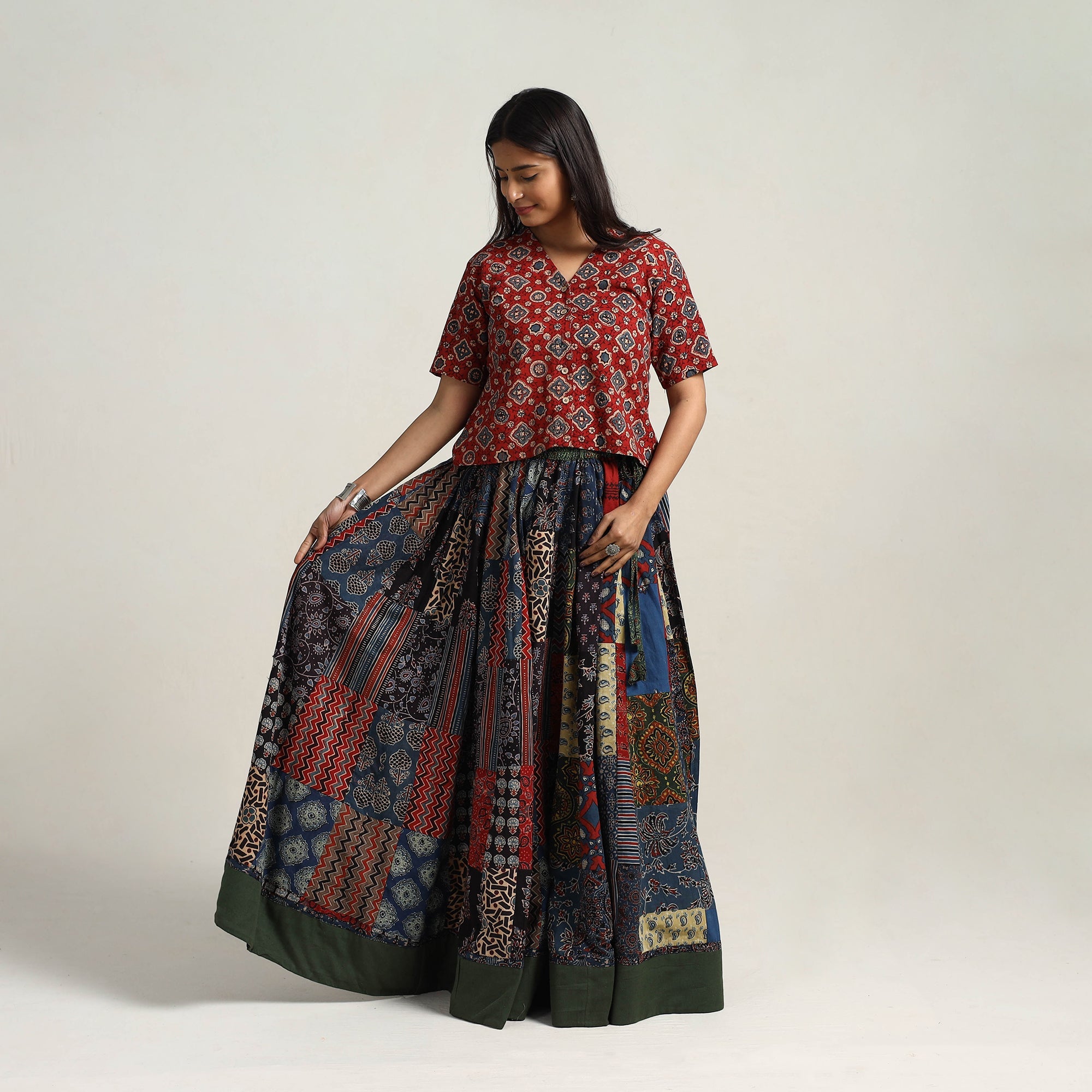 Multicolor - 24 kali patchwork cotton skirt 01 - handcrafted