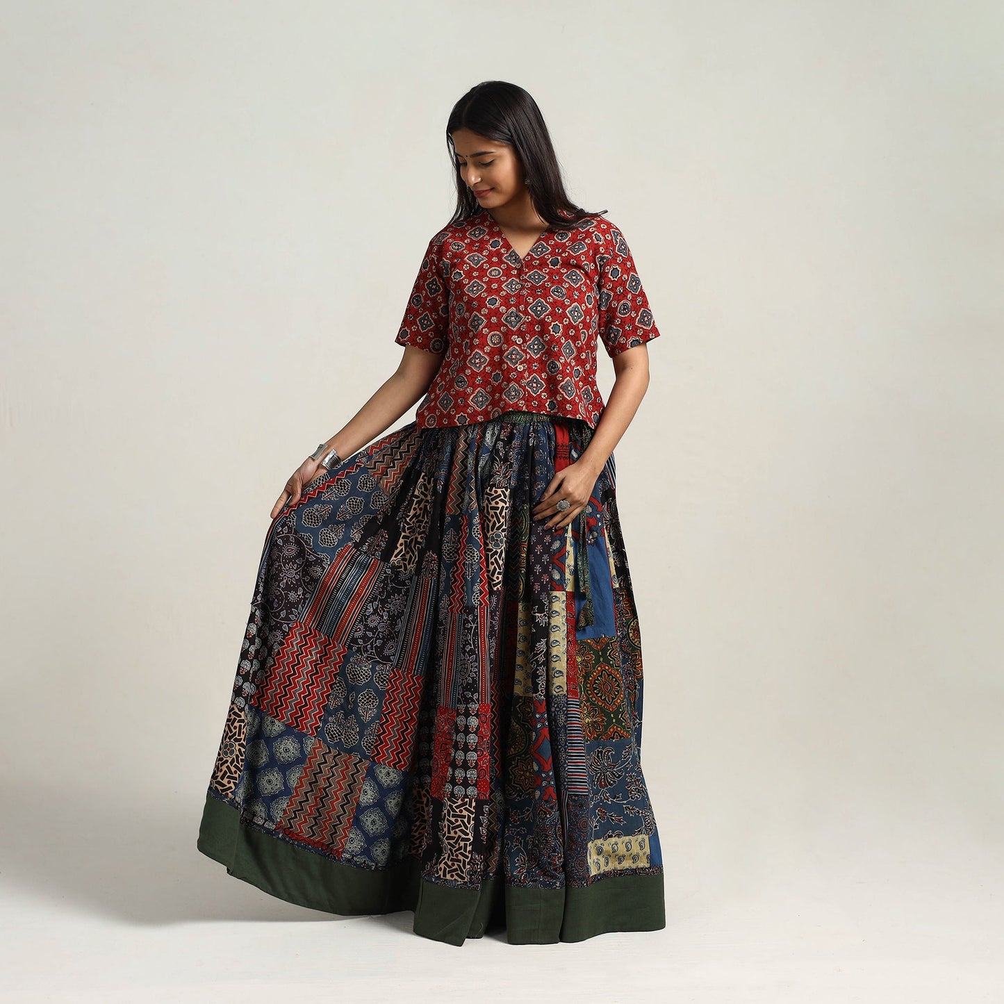 Multicolor - 24 kali patchwork cotton skirt 01 - handcrafted